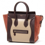 セリーヌ/CELINE/ レザーハンドバッグ/LUGGEGE/ラゲージ ミニショッパー /ベージュ×ブラウン16521-3mba-02bg