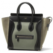 セリーヌ/CELINE/ レザーハンドバッグ/LUGGEGE/ラゲージ ミニショッパー /ブラック×オールドグリーン16521-3mba-29lm