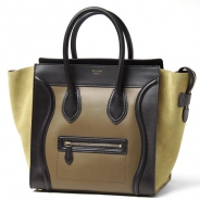 セリーヌ/CELINE/ レザーハンドバッグ/LUGGEGE/ラゲージ ミニショッパー /ブラック×オリーブドラブ 16521-3mba-31ov 