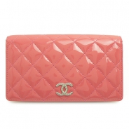 シャネル CHANEL 長財布 二つ折り ブリリアントライン パテントレザー ココマーク キルティング マトラッセ A48691 コーラルピンク