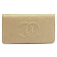 シャネル 長財布 CHANEL 財布 二つ折り ココマーク キャビア レザー ベージュ A48651 CAVIAR BEIGE