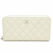 シャネル 長財布 CHANEL 財布 ラウンドファスナー レザー キャビアスキン キルティング マトラッセ オフホワイト系 A50097 Y25207 10800/CAVIAR OW/SV
