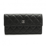 シャネル 長財布 財布 CHANEL 二つ折りフラップ キャビアスキン キルティング マトラッセ レザー ブラック×ボルドー A50096 Y06500 C3906/CAVIAR BKBO/SV