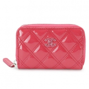 シャネル コインケース CHANEL 小銭入れ/カードケース ラウンドファスナー マトラッセ/キルティング パテントレザー ピンク A82130 Y25268 0A714/SV