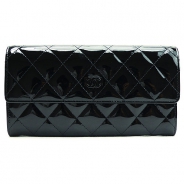 シャネル 長財布 財布 CHANEL 二つ折りフラップ パテントレザー キルティング マトラッセ レザー ブラック×ブラック BLACK A50096 Y07557 94305/BKBK