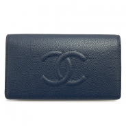 シャネル 長財布 CHANEL 財布 二つ折り ココマーク キャビアスキン/レザー ネイビー A48651 NAVY