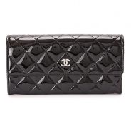 シャネル 長財布 CHANEL 財布 二つ折りフラップ マトラッセ/キルティング パテントレザー ブラック×SV A50096 PATENT BKSV