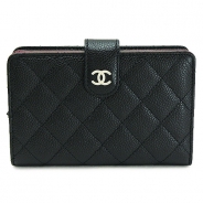 シャネル 折財布 CHANEL 財布 二つ折り マトラッセ キャビアスキン キルティング レザー ブラック×ボルドー A48667 CAVIAR BK