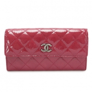 シャネル 長財布 CHANEL 財布 二つ折りフラップ ココマーク キルティング パテントレザー レッド系 A69351 Y25149 0A468
