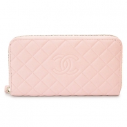 シャネル 長財布 CHANEL 財布 ラウンドファスナー ラムレザー ダイヤモンド ココマーク エンボス ライトピンク A80695 LAM LPKSV/LIGHT PINK×SV