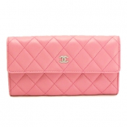 シャネル 長財布 CHANEL 財布 二つ折りフラップ キルティング マトラッセ レザー ローズピンク A50096 ROSE PINK