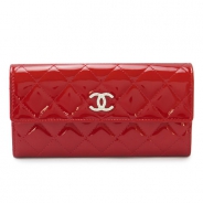 シャネル 長財布 CHANEL 財布 二つ折り パテントレザー ブリリアント キルティング レッド A50107 PATENT RED
