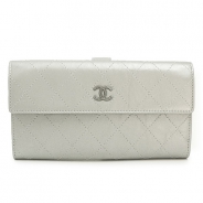 シャネル CHANEL 長財布 Wホック ヴィンテージカーフ レザー メタリック ココマーク A68633 シルバー×ピンク