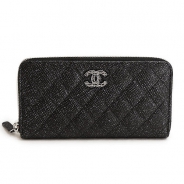 シャネル 長財布 CHANEL 財布 ラウンドファスナー チェーンミー マトラッセ レザー ラメ ブラック A80003 Y25050 C0790