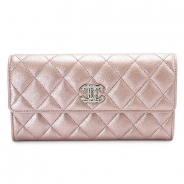 シャネル 長財布 CHANEL 財布 二つ折りフラップ マトラッセ ココマーク キルティング メタリック ラメ レザー ピンク A80002 Y25219 0A635/SV