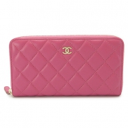 シャネル CHANEL 長財布 ラウンドファスナー ラム レザー キルティング マトラッセ ローズ A50097 Y08140 96254/ROSE