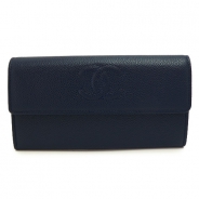 シャネル 長財布 CHANEL 財布 二つ折りフラップ ココマーク キャビアスキン/レザー ネイビー A50070 CAVIAR NAVY