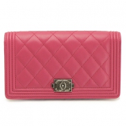 シャネル 長財布 CHANEL 財布 二つ折り BOY CHANEL/ボーイシャネル パリボンベイ キルティング マトラッセ レザー スモークピンク A68722 LAMB PINK