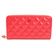 シャネル 長財布 CHANEL 財布 ラウンドファスナー パテントレザー ココマーク キルティング マトラッセ コーラルピンク A50097 PATENT CORAL