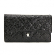 シャネル 長財布 CHANEL 財布 三つ折り ココマーク キルティング キャビアスキン レザー/マトラッセ ブラック×ボルドー A31506 Y06500 C3906