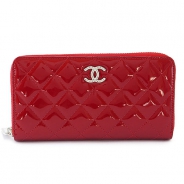 シャネル 長財布 CHANEL 財布 ラウンドファスナー パテントレザー ブリリアント キルティング レッド A50106 PATENT RED