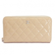 シャネル 長財布 CHANEL 財布 ラウンドファスナー パテントレザー ココマーク キルティング マトラッセ ベージュ A50097 PATENT BEIGE