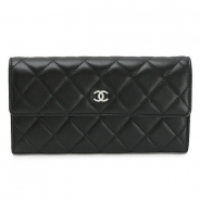 シャネル 長財布 CHANEL 財布 二つ折りフラップ キルティング マトラッセ ラムレザー ブラック/SV A50096 Y01480 C3906/SV