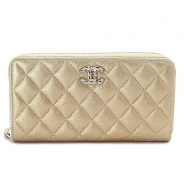 シャネル 長財布 CHANEL 財布 ラウンドファスナー マトラッセ ココマーク キルティング メタリック ラメ レザー ゴールド A80003 GOAT GOLD/SV