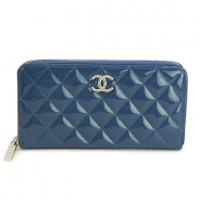 シャネル 長財布 CHANEL 財布 ラウンドファスナー パテントレザー ブリリアント キルティング ロイヤルブルー A50106 PATENT BLUE
