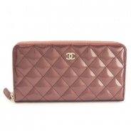 シャネル 長財布 財布 CHANEL ラウンドファスナー パテントレザー キルティング マトラッセ アンティークピンク A50097 PATENT ANTIQUE PINK