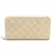 シャネル 長財布 CHANEL 財布 ラウンドファスナー タイムレスクラシック レザー キャビアスキン マトラッセ メタリックベージュ系 A50097 CAVIAR METALLIC BEIGE/SV
