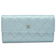 シャネル 長財布 CHANEL 財布 二つ折りフラップ マトラッセ/キルティング パテントレザー アクアブルー A50096 PATENT AQUABLUE