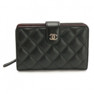 シャネル 長財布 CHANEL 財布 二つ折り マトラッセ キルティング レザー ブラック×ボルドー A48667 Y01480 C3906