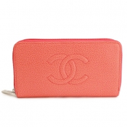 シャネル 長財布 CHANEL 財布 ラウンドファスナー キャビアスキン ココマーク サーモンピンク A50071 CAVIAR SALMON PINK