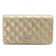 シャネル 長財布 CHANEL 財布 二つ折り マトラッセ ココマーク キルティング メタリック ラメ レザー ゴールド A80001 GOAT GOLD/SV