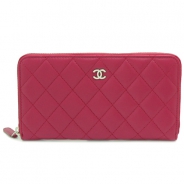 シャネル CHANEL 長財布 ラウンドファスナー レザー ココマーク キルティング マトラッセ ルージュ ピンクレッド A50097 PINKRED