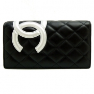 シャネル CHANEL 長財布 カンボンライン レザー ココマーク入り キルティング ブラック+シルバー A26717 BLACK+SILVER
