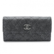 シャネル 長財布 CHANEL 財布 二つ折りフラップ ココマーク キルティング ラメ レザー ブラック A80002 Y25050 C0790