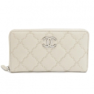 シャネル 長財布 CHANEL 財布 ラウンドファスナー キルティング レザー ココマーク ホワイト A69099 WHITE