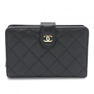 シャネル 折財布 CHANEL 財布 二つ折り マトラッセ キャビアスキン キルティング レザー ブラック×バーガンディ A48667 Y01864 