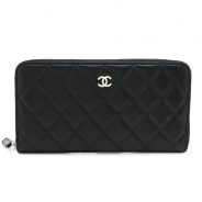 シャネル 長財布 CHANEL 財布 ラウンドファスナー ココマーク キルティング マトラッセ ラムレザー ブラック×ボルドー A50097 Y01480 C3906/BK/SV