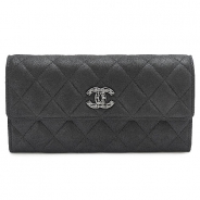 シャネル 長財布 CHANEL 財布 二つ折りフラップ マトラッセ ココマーク キルティング メタリック ラメ レザー ブラック A80002 Y25050 BLACK/GM