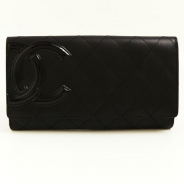 シャネル CHANEL 長財布 Wホック カンボンライン レザー ココマーク キルティング ブラック×ピンク A46643 BKBKPK