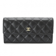 シャネル 長財布 CHANEL 財布 二つ折りフラップ キルティング マトラッセ ラムレザー ブラック/GD A50096 Y01480 C3906/GD