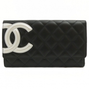 シャネル CHANEL 長財布 二つ折り カンボンライン レザー ココマーク キルティングA46645 ブラック×シルバー