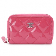 シャネル コインケース CHANEL 小銭入れ/カードケース ラウンドファスナー マトラッセ/キルティング パテントレザー ピンク A69271 Y06830 0A419/SV