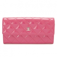 シャネル 長財布 CHANEL 財布 二つ折りフラップ マトラッセ/キルティング パテントレザー ピンク×SV A50096 Y06830 0A419/PATENT PKSV