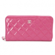 シャネル 長財布 CHANEL 財布 ラウンドファスナー パテントレザー ココマーク キルティング マトラッセ ピンク×SV A50097 Y06830 0A419/PATENT PKSV