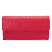 シャネル 長財布 CHANEL 財布 二つ折りフラップ ココマーク キャビアスキン/レザー レッド A50070 CAVIAR RED