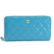 シャネル 長財布 CHANEL 財布 ラウンドファスナー パテントレザー ココマーク キルティング マトラッセ ブルー A50097 PATENT BLUE